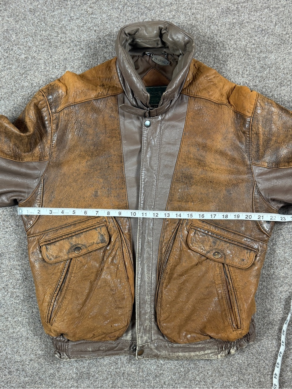Vintage Brown Leather Distressed Patina Flight Bomber Jacket Mens 42 Funnel Neck - Picture 15 of 15
